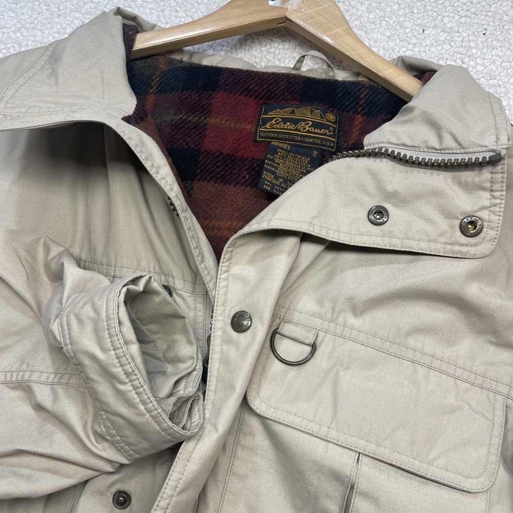 Eddie Bauer Parka Mens L Tan Wool-Lined Mountain Parka Vintage Utility Jacket